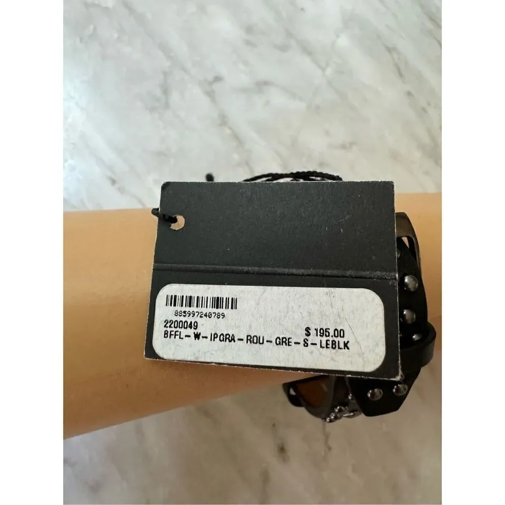 Rebecca Minkoff Black Leather Studded Strap Silver Dial Watch